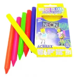 Lapices Cera Acrilex X 6 Con Glitter Neon