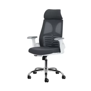 SILLON ERGONOMICO RESP BLANCO ALTO TELA GRIS ESTRELLA CROMADA REG NEUM A GAS Y APOYABRAZOS IMPORT