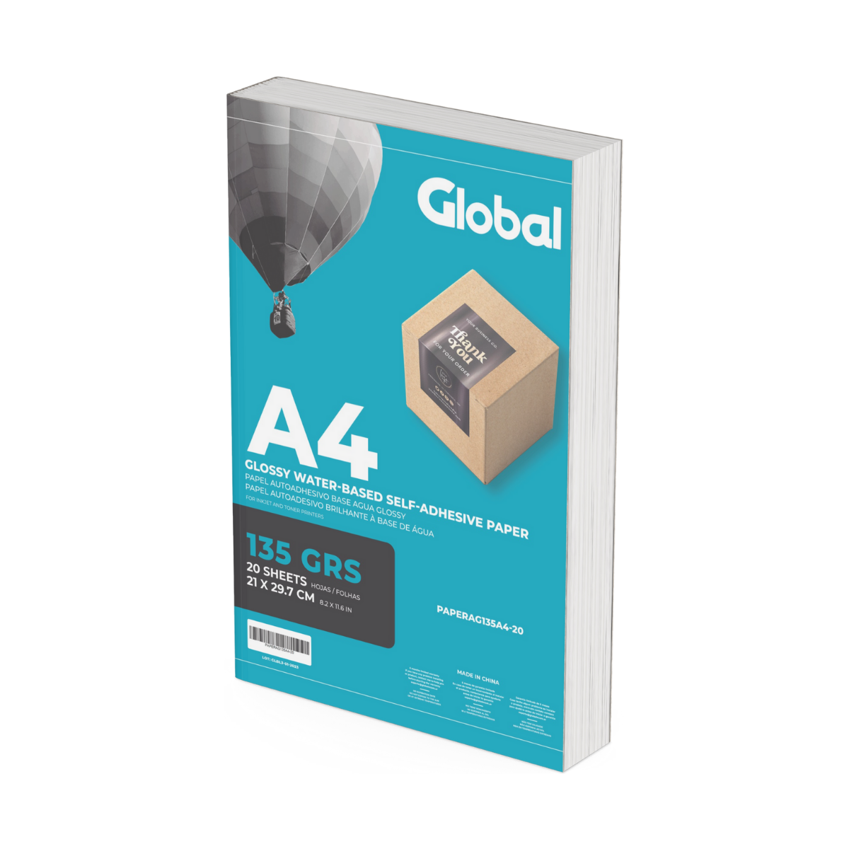 PAPEL FOTOGRAFICO AUTOADHES. GLOSSY A4 135grs. X 20hs. GLOBAL